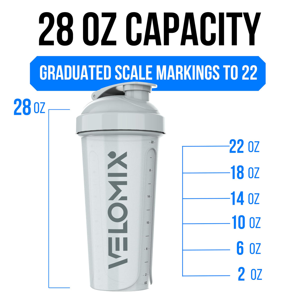 VELOMIX -4 Pack- 28 oz Protein Shaker Bottles for Protein Mixes - 4x Wire Whisk | Leak Proof Shaker Cups for Protein Shakes | Stackable Protein Shaker Bottle Pack (A1) Silver Aurora