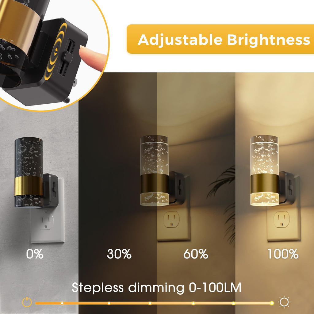 L LOHAS LED Night Lights Plug into Wall, 2 Pack Acrylic Night Light,Dimmable Nightlight with 0-100 LM Adjustable Brightness, 3000K Plug in Night Light with Dusk to Dawn Sensor, for Bathroom Hallway
