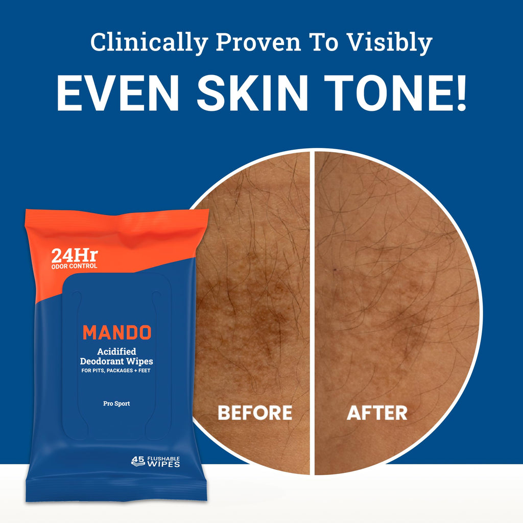 Mando Deodorant Wipes - 24 Hour Odor Control - Aluminum Free, Baking Soda Free, Skin Safe - 45 Count (2 Pack)