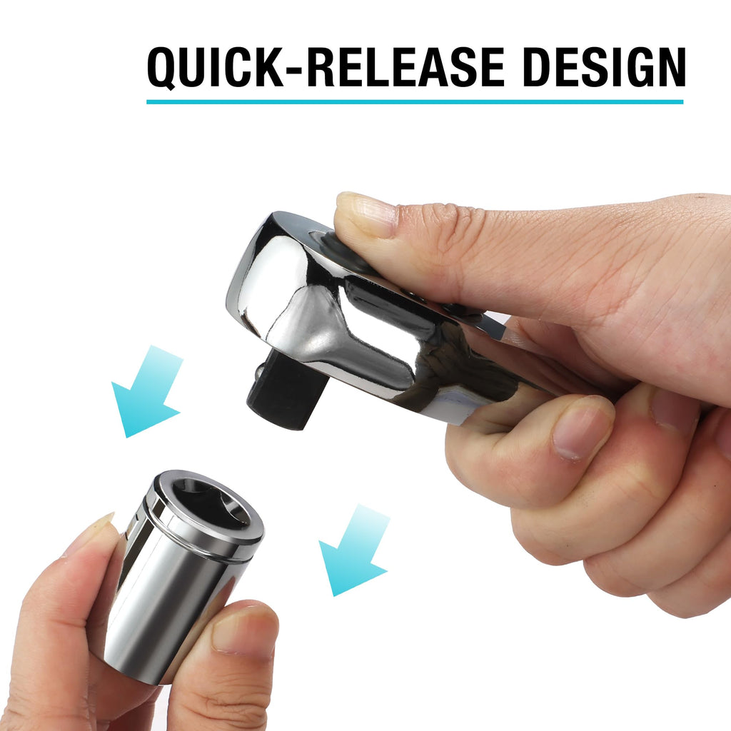 DURATECH 3-Piece Drive Ratchet, 1/4", 3/8", 1/2" 90-Tooth Quick-Release Ratchet Wrench, Reversible, Cr-V Made, Full Polished - with Plastic Insert Storage Box, Gifts for Men, Women, Dad