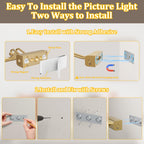 13.8'' Battery Operated Picture Light for Wall, 4000mAh Cordless Wall Lamp for Painting Photo Artwork , Remote Control, Magnetic for Easy to Charge,Timers, Display for Gallery Living Room Bedroom Gold