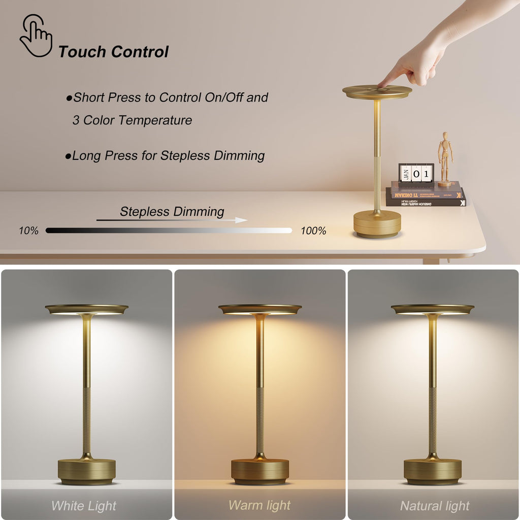 TBBGA 2 Pack Rechargeable Cordless Table Lamp, 5000mAh Battery Table Light