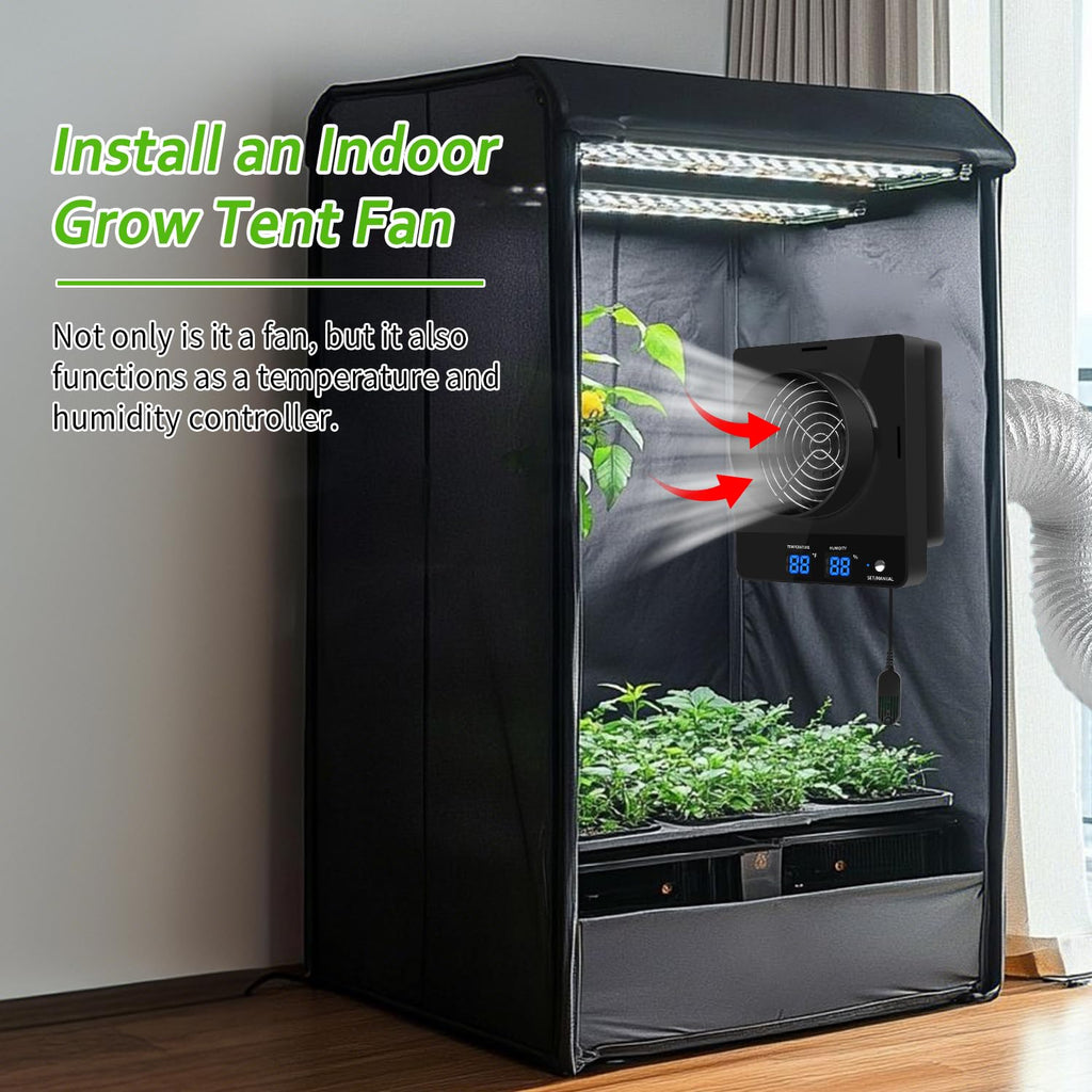 DAOTAILI 4-Inch Grow Tent Inline Duct Fan, Automatic Temperature & Humidity Sensing Control, Ventilation System for Grow Tents, Greenhouses