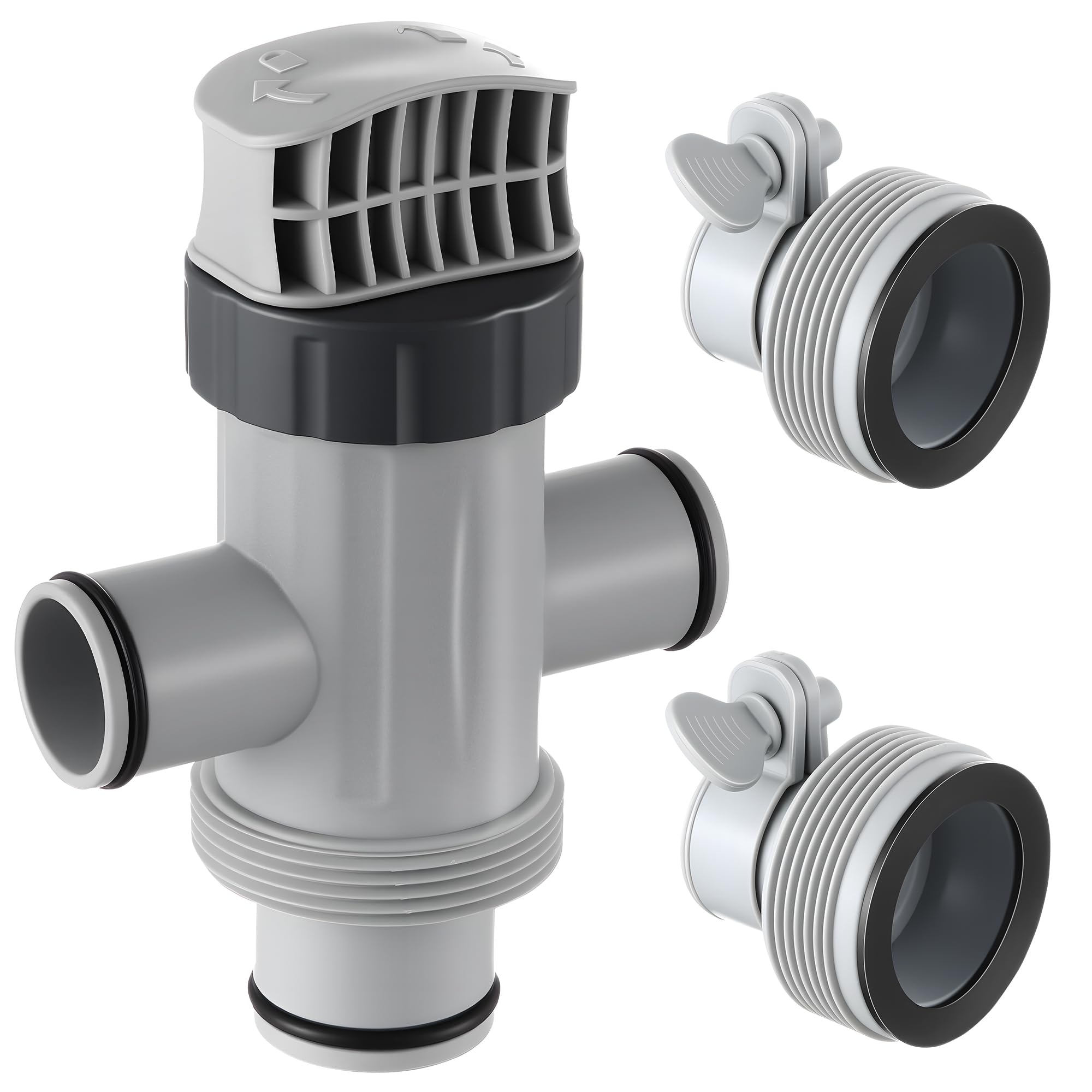 Saillong Dual Split Hose Plunger Valve Pool Part & 2 Hose Conversion Adapter B Kit Compatible with Intex Pool, Shut Off Valve with 1.25" to 1.5" Hose Adapter for Above Ground Pool and Pool Pump