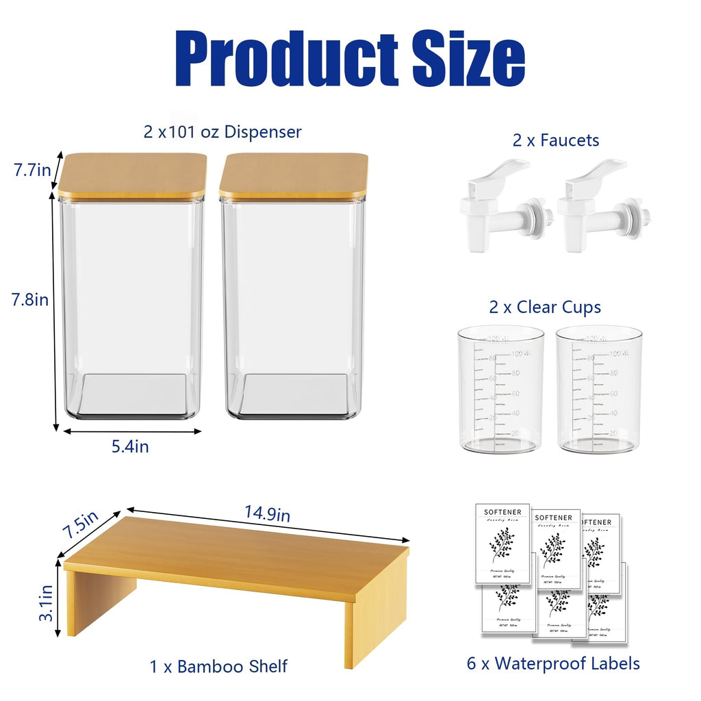 RoleDes Laundry Detergent Dispenser Set, Liquid Laundry Soap Dispensers for Detergent and Fabric Softener, 2 x 101 oz Refillable Containers with Stand for Laundry Room Organization