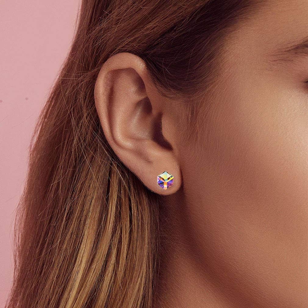 EVEVIC Austrian Crystal Cube Stud Earrings for Women