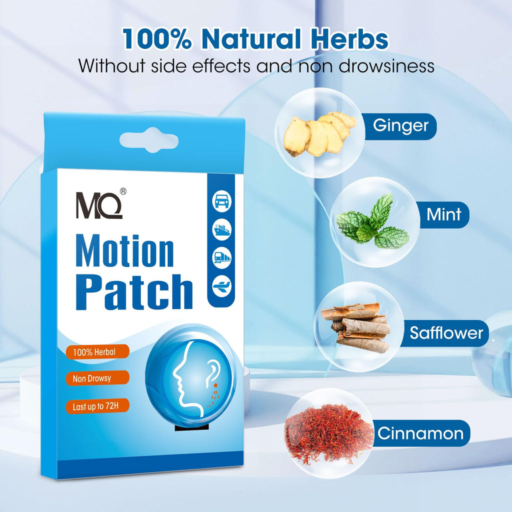MQ Motion Sickness Patch,20 Count,Non Drowsy Sea Sickness Patches Behind Ear for Cruise Ship Travel, Waterproof Car Sick Patches Fast Acting & Long Last 72H