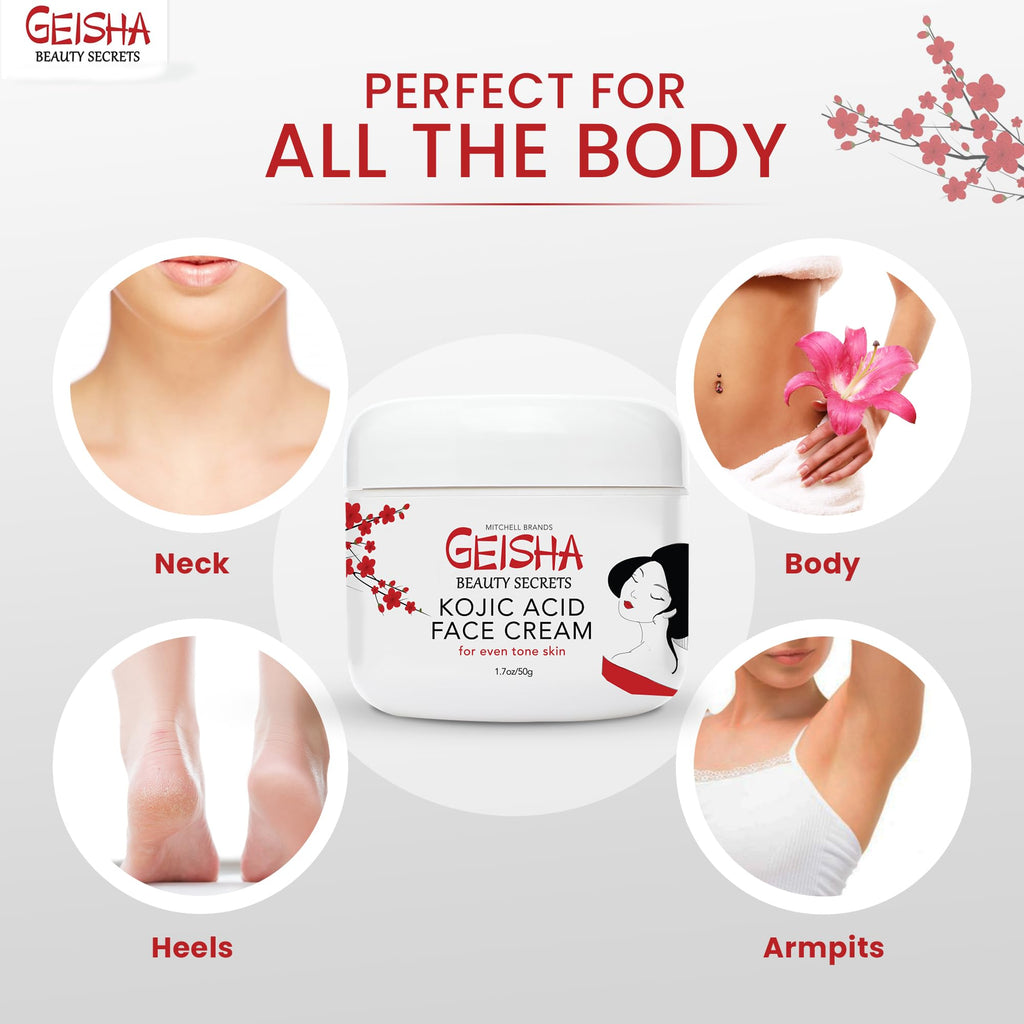 Geisha Kojic Acid Cream - 1.7 fl oz / 50 ml - Skin Brightening Cream for Face, Body, Hands - with Glycolic Acid