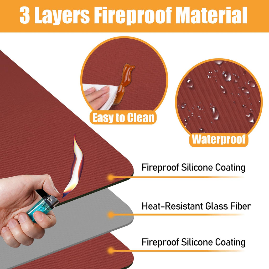 Amerbro Heat Resistant Mats for Countertop - Firproof 15x18 in Heat Resistant Mats for Air Fryer - Kitchen Countertop Protector for Air Fryer, Coffee Maker, Stand Mixer, Toaster, Oven 2PCS - Red