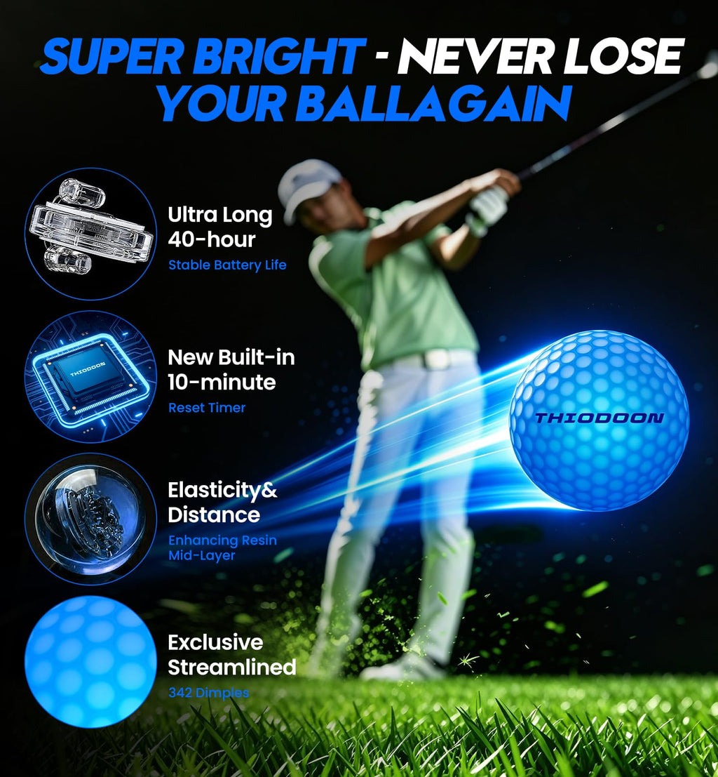 THIODOON Glow in The Dark Golf Balls Light up Led Golf Balls Night Golf Gift Sets for Men Kids Women 6 Pack (6 Colors in one)