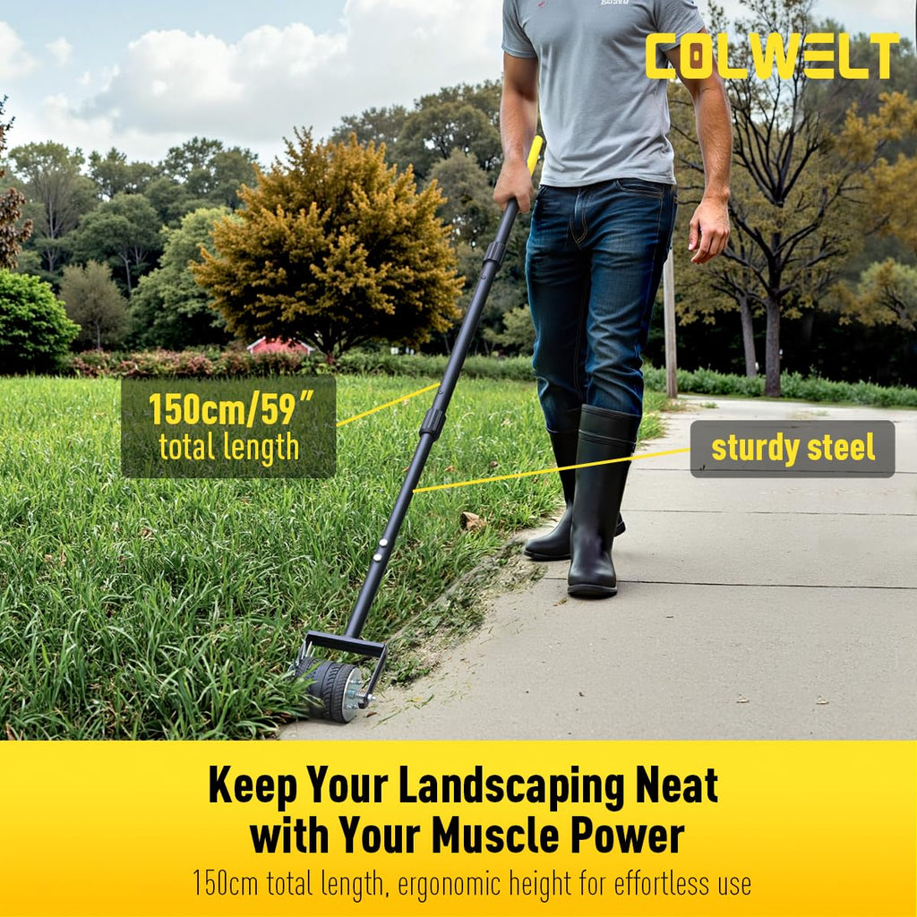 Colwelt Wheel Rotary Edger Lawn Tool 59’’, Manual Lawn Edger with Extra-Wide Rubber Wheel, Lawn Edgers Manual with Reinforced Bracket, Grass Edger Edging Tool for Landscaping, Sidewalk, Driveway, Yard