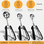 Cookie Scoop Set, 3Pcs Ice Cream Scoop, Cookie Scoops for Baking Set of 3, 18/8 Stainless Steel Cookie Scooper for Baking, Ice Cream Scooper with Trigger Release, Cookie Dough Scoop with Non-slip Grip