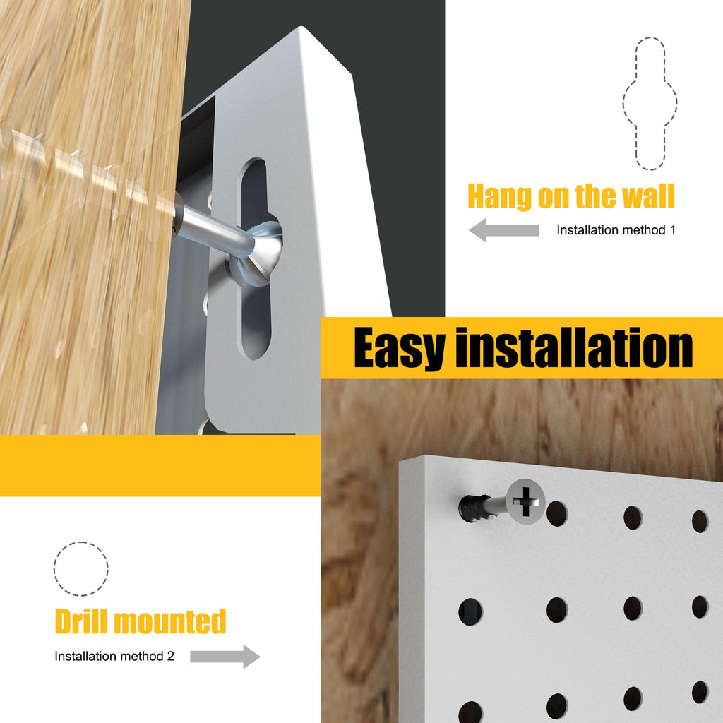 Spampur Peg Board, 4 Pack Metal Pegboard Panels with 50 Hooks