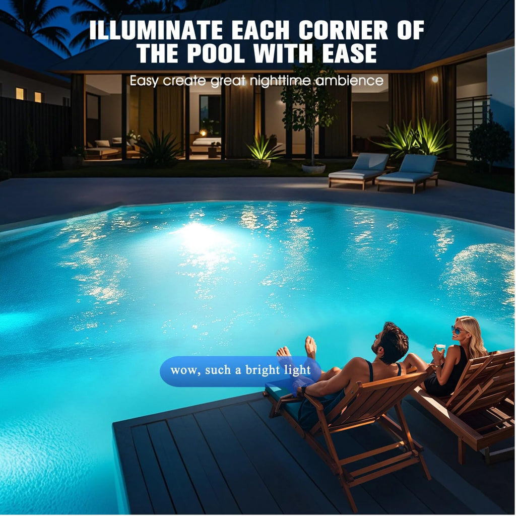 PoolBliss Rechargeable Submersible Pool Lights with Remote, 5000mAh Underwater Led Pool Light for Above Ground Pool Lights Waterproof, 9 Modes Color Changing Magnetic Swimming Inground Pool Lights-1PC