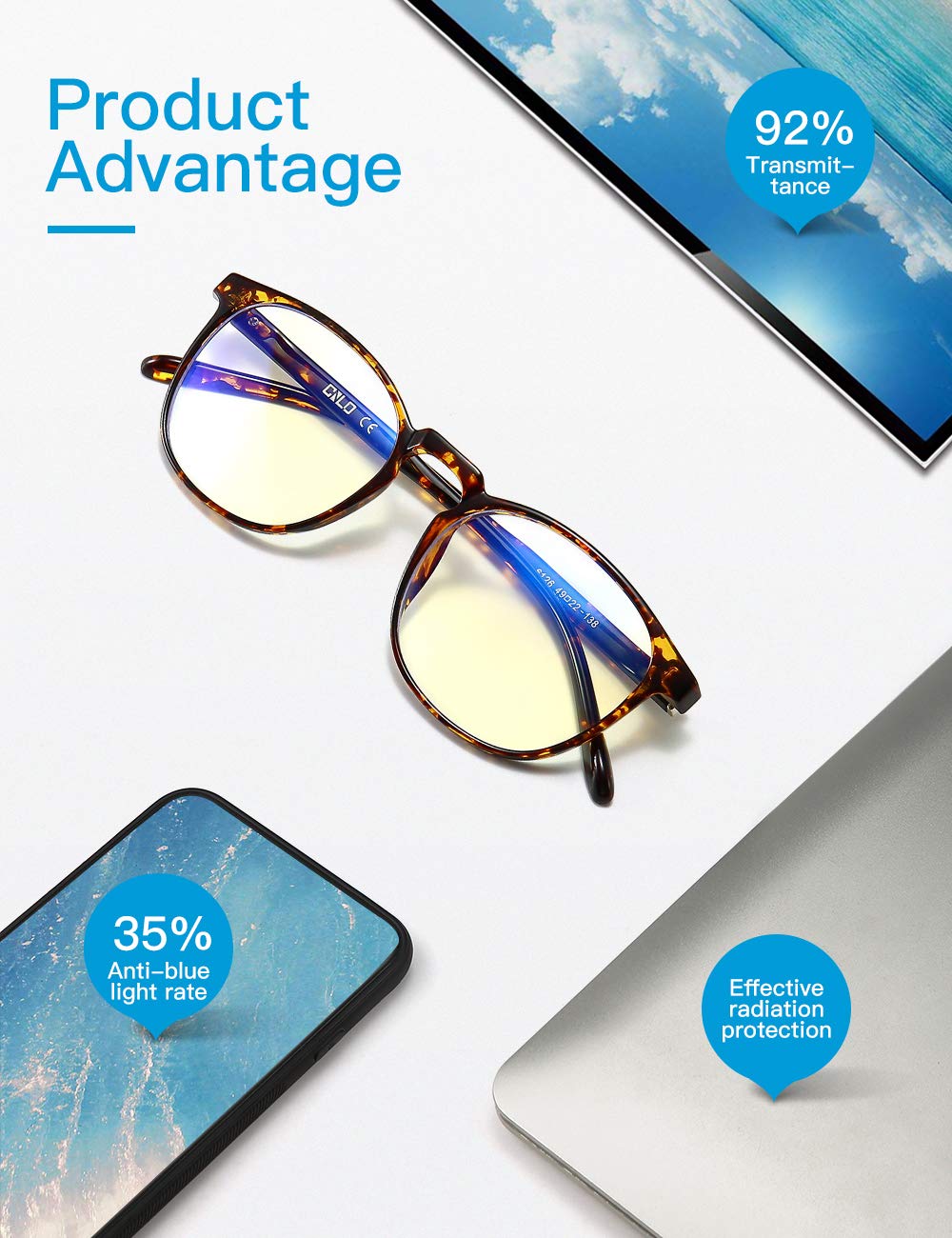 CNLO Blue Light Blocking Glasses,Computer Glasses,Anti Eyestrain, Lightweight Frame Eyeglasses,Men/Women… (Amber)