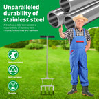 Dual-Function Manual Core Lawn Aerator with 4 Hollow Tine (2026 Upgraded)