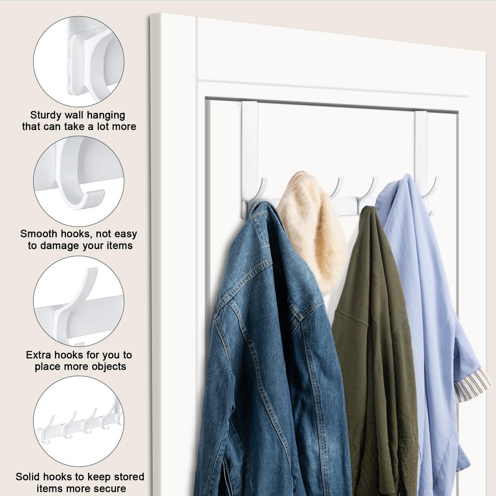 Over The Door Hooks,Door Hanger Hooks for Hanging (White, Fit 1-3/4" Doors)