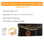 Ariceleo Led Fairy Lights Battery Operated, 4 Packs Mini Battery Powered Copper Wire Starry Fairy Lights for Bedroom, Christmas, Parties, Wedding, Centerpiece, Decoration (5m/16ft Warm White)