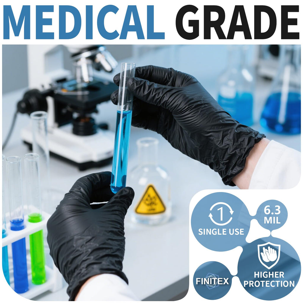 FINITEX Black Nitrile Disposable Medical Exam Gloves - Case of 1000 PCS 6mil Glove Powder-Free Latex-Free Gloves (X-Large)