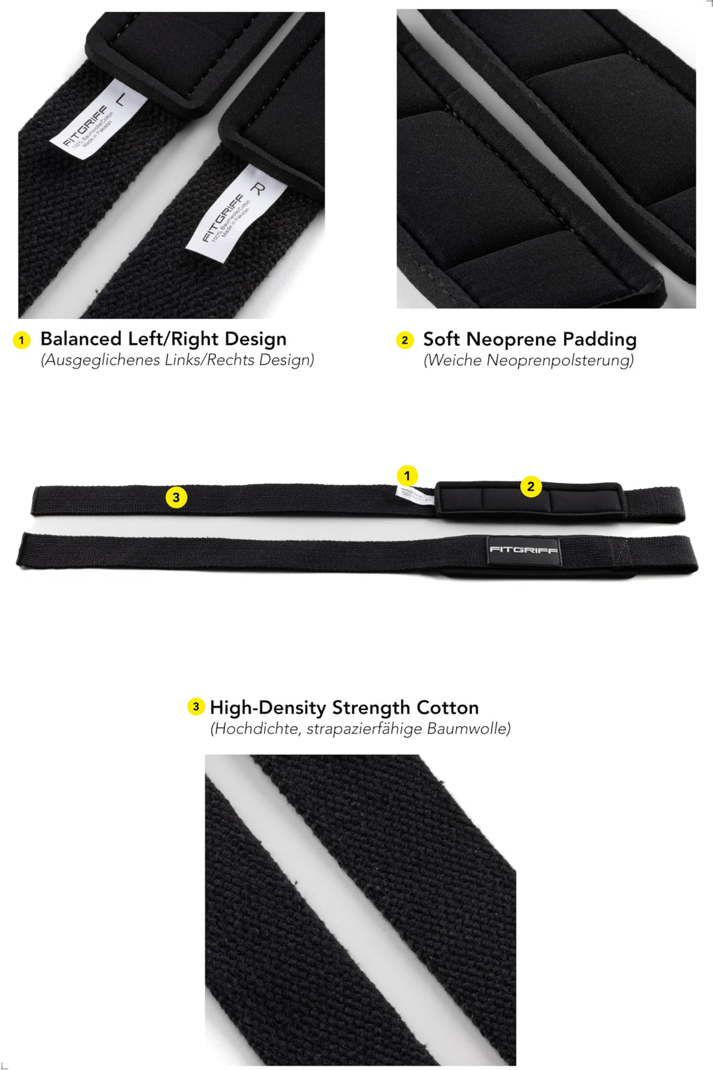 Fitgriff�� Lifting Wrist Straps for Weightlifting, Gym, Deadlift, Workout (Made of Premium Cotton & Padded) - Men & Women (Standard, Black)