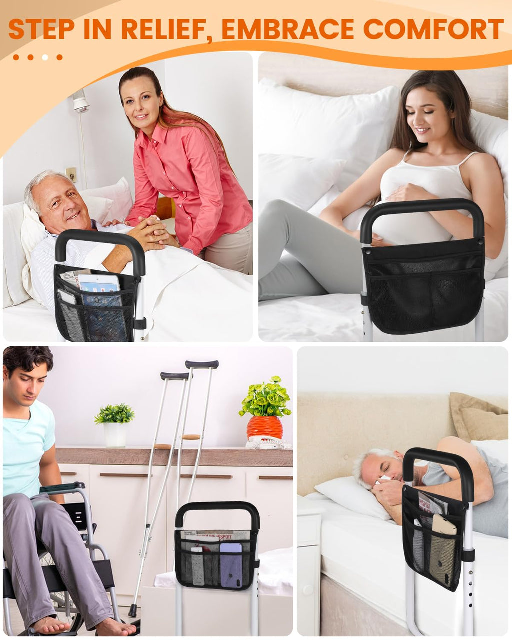 Yetulike Bed Rails for Elderly Adults Safety - Adjustable Bed Assist Rail for Seniors - Stable Beds Side Rails with Storage Bag & Fixing Strap, Fit King Queen Full Twin