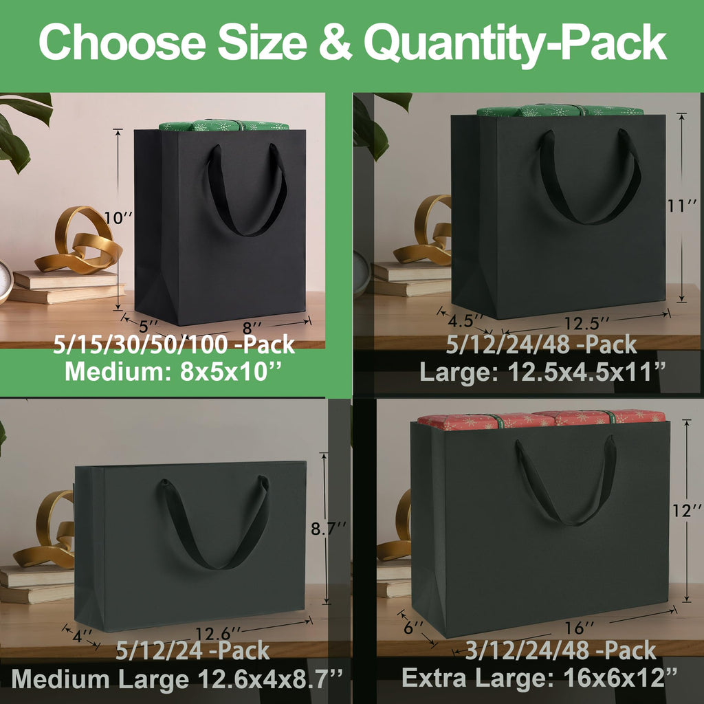 MOXARYSU Black Gift Bags With Handles: 8x5x10 Inch 30pcs Black Paper Bags Medium Bulk For Party Shopping Birthday Wedding (M, 30)