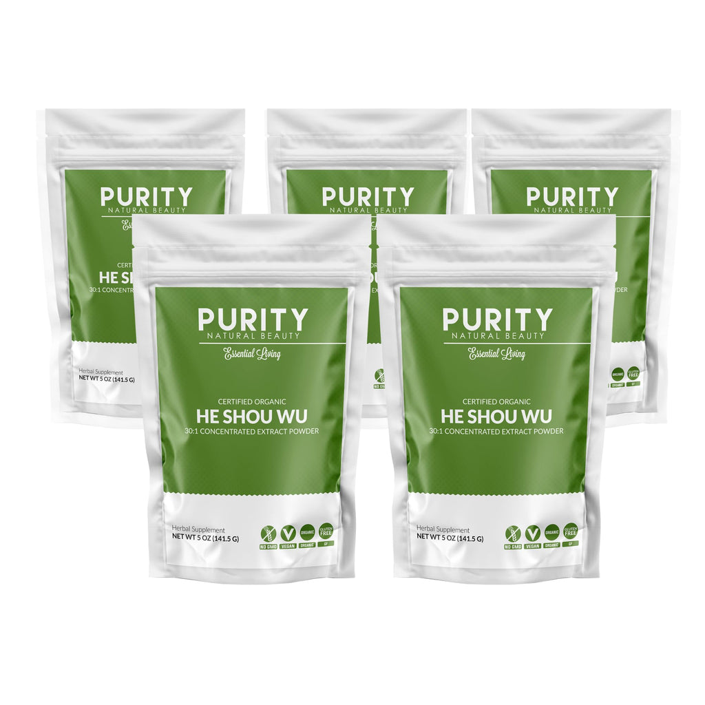 Purity Natural Beauty Certified Organic He Shou Wu - Large 5oz Bag of 30:1 Concentrated-Fo-ti - Organic Foti Extract- Fo ti He Shou Wu Organic (Pack of 5-25 Ounces)