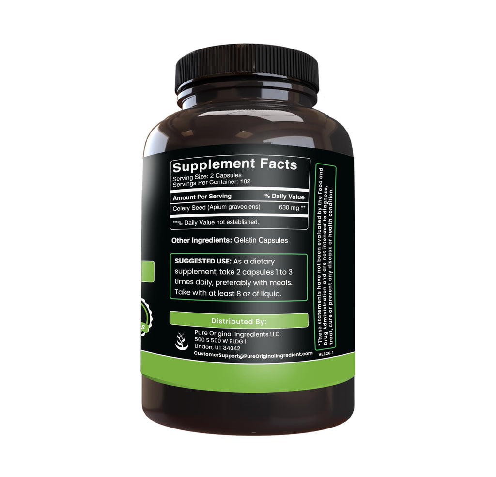 Pure Original Ingredients Celery Seed (365 Capsules) No Magnesium Or Rice Fillers, Always Pure, Lab Verified
