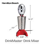 Hamilton Beach DrinkMaster Electric Drink Mixer, Retro Milkshake Maker & Milk Frother, 2 Speeds, Extra-Large 28 oz. Stainless Steel Cup, Red