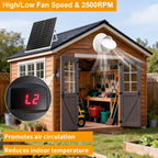 Solar Powered Fan with Battery Run Day/Night, 25W 9.8" Solar Fan for Chicken Coop with 2 Fan Speed/1-8 Cycle Timer, Waterproof Solar Greenhouse Fan for Shed, Chicken Coop, Greenhouse