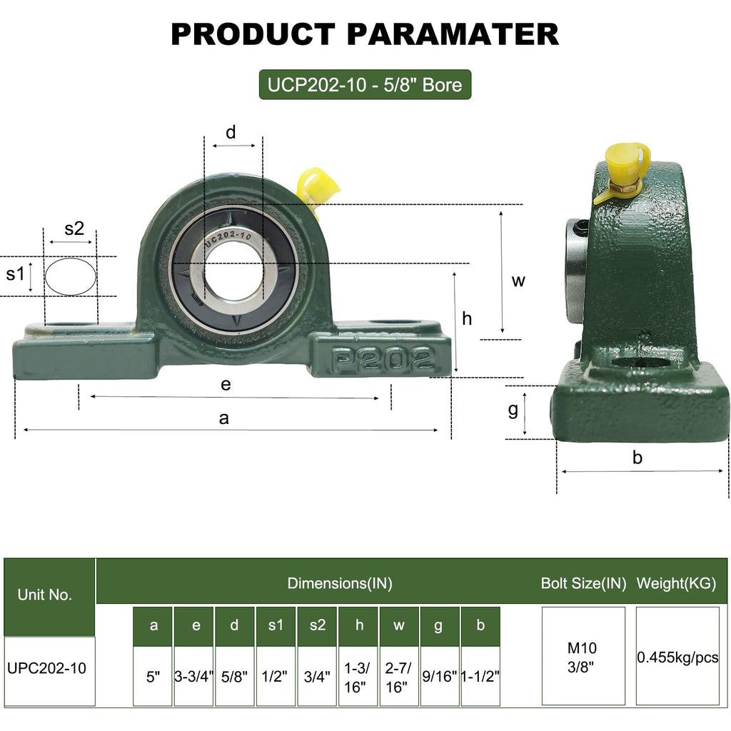 SACKORANGE 2 Pack UCP202-10 Pillow Block Bearing - 5/8" Mounted Pillow Block Bearings Solid Cast Iron Base - Self Alignment