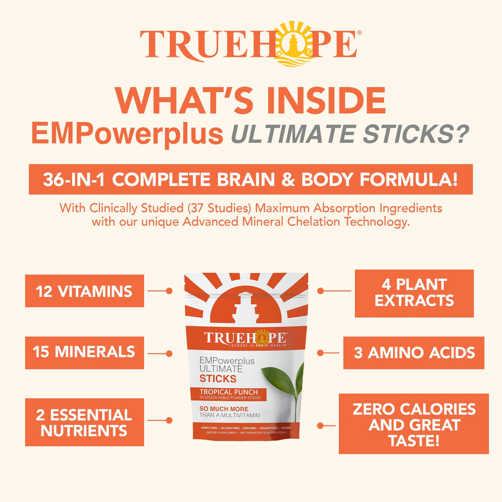 Truehope Multivitamin Nootropic Pouches with Inositol - Once-Per-Day EMPowerplus Ultimate Sticks - 30 Count (Tropical)