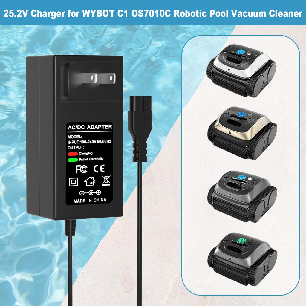 25.2V Charger for WYBOT Robotic Pool Vacuum Cleaner Compatible with Wybot C1 OS7010C Cordless Pool Vacuum Cleaner Power Adapter Cord