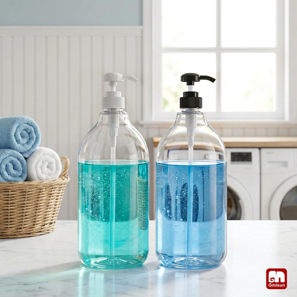 GMISUN Laundry Detergent Soap Dispenser, Plastic Liquid Laundry Detergent Dispenser, Container for Farmhouse Laundry Room Decor, Organizer for Liquid SoftenerBleach Heavy Duty Plastic Bottle(3 Pack)