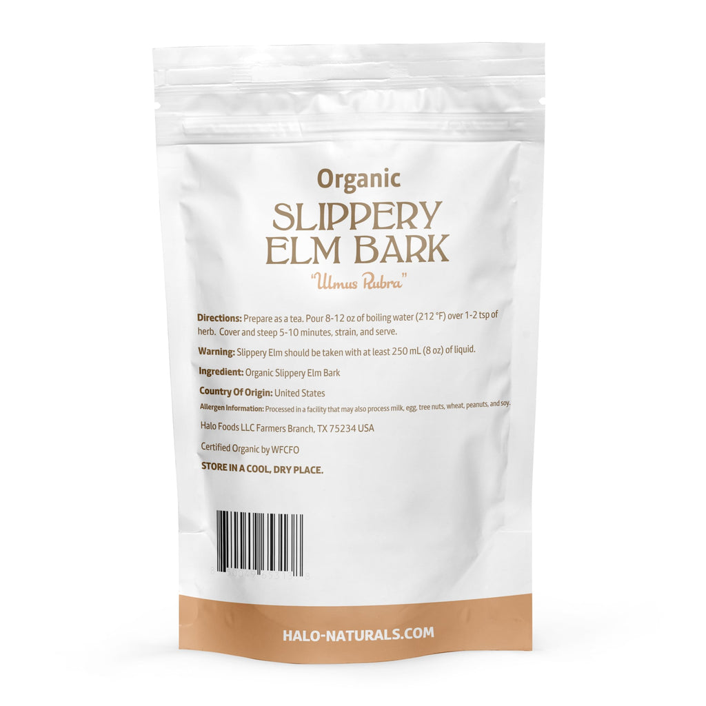 Halo Naturals Organic Slippery Elm Bark Cut, 4 Ounces (Ulmus rubra) USDA Certified | Resealable Pouch| Packaged in The USA (Pack of 1)