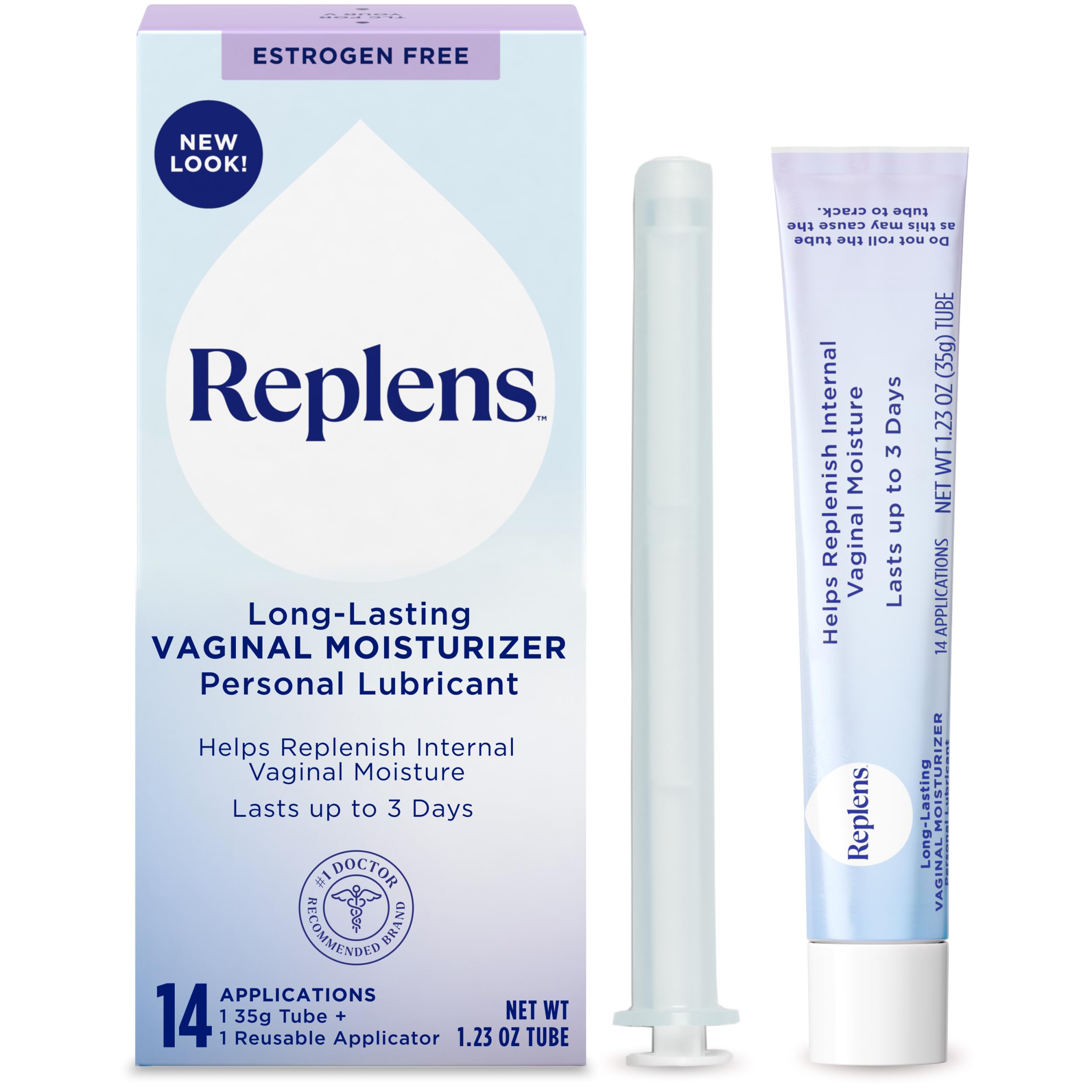 Replens Long-Lasting Vaginal Moisturizer, Relieves Vaginal Dryness for Up to 3 Days, Fragrance Free, 14 Applications