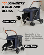 NUGUTIC Dog Stroller for Large & Medium Dogs, Pet Stroller for 2 Small Dogs Up to 80 Lbs, Extra Large Heavy Duty, Folding & Breathable, All-Terrain Wheels, Navy Blue
