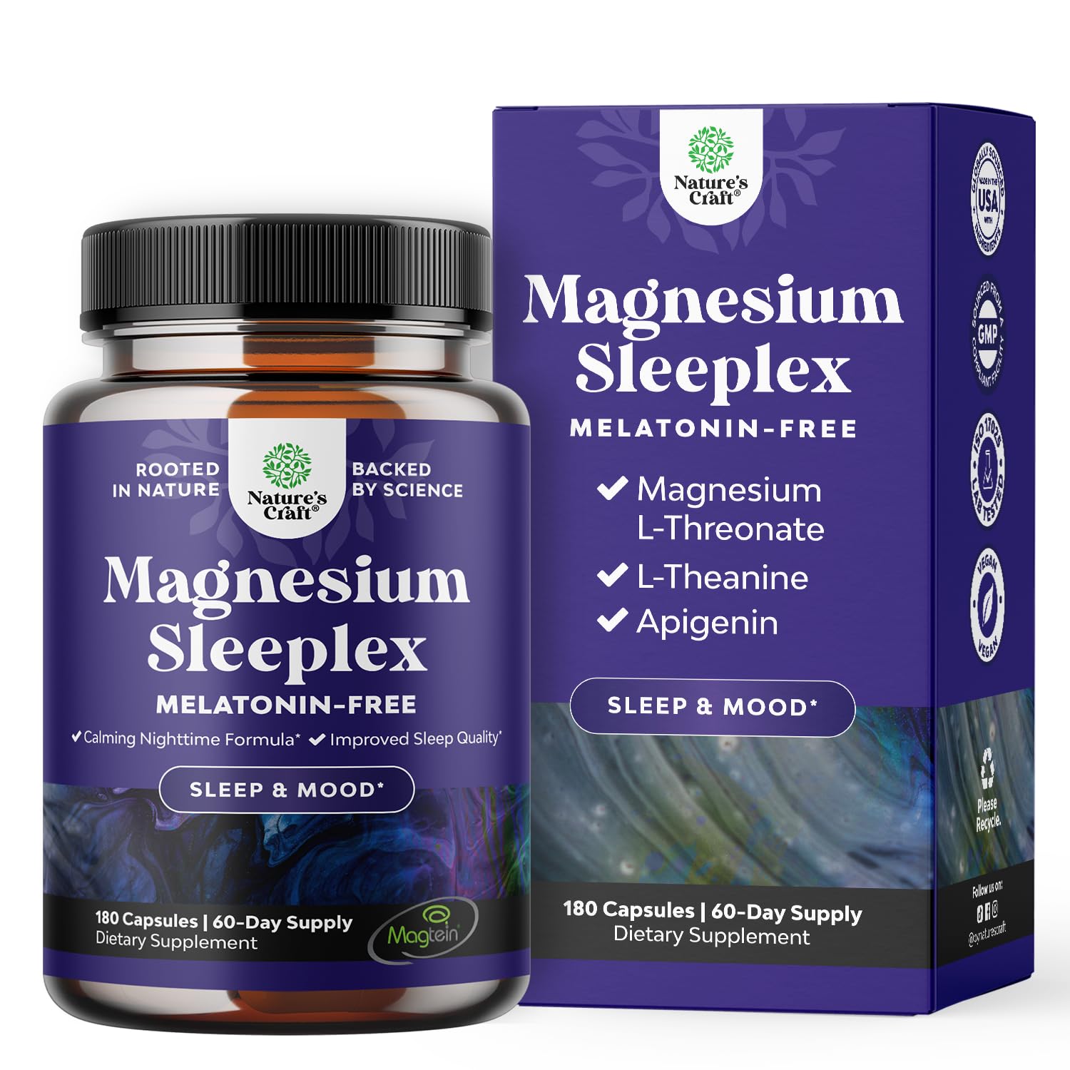 High Absorption Magnesium Sleep Supplement - Rest Support Magtein Magnesium L-Threonate and Apigenin Theanine for Sleep and Rest for Women & Men - Mg L-Threonate Melatonin Free Sleeping Aid - 180 Ct