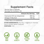 DEAL SUPPLEMENT CoQ10 300mg with Omega 3 100mg, 240 Capsules | Bioavailable Coenzyme Q10 Formula | Supports Heart, Energy & Brain Health | Antioxidant Support | Non-GMO