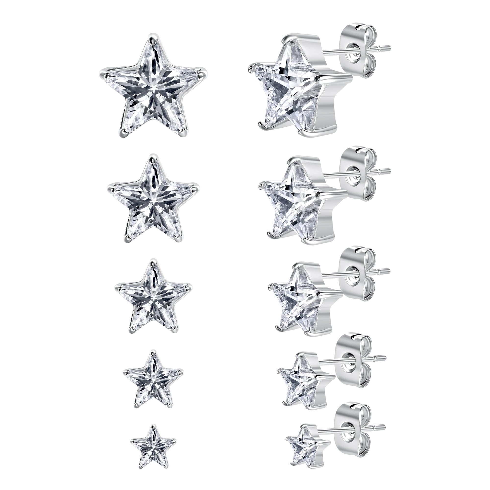 316L Stainless Steel Earrings Set Hypoallergenic Cubic Zirconia Stud Earring for Women Men (Heart/Teardrop/Oval/Star/Horse-Eye)