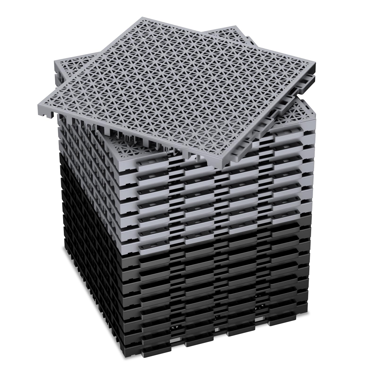 16 PCS Modular Interlocking Cushion Interlocking Floor Tiles with Hole Drainage Mat 10" x 10" Non Slip Pool Deck Mat Outdoor for Drain Deck Pool Patio Shower Kitchen Balcony (Black&Grey)
