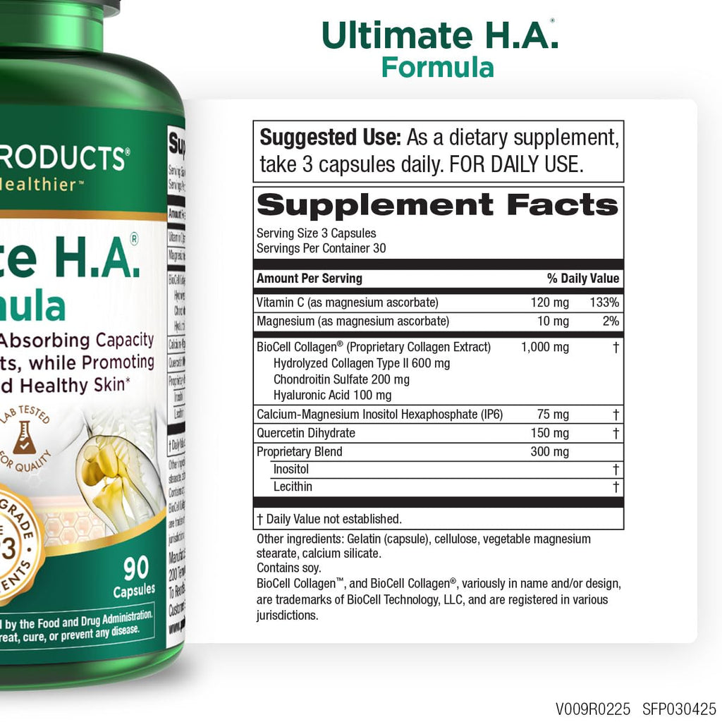 Purity Products Ultimate H.A. Formula - Clinically Studied BioCell Collagen - Dynamic Hyaluronic Acid Support for The Joints and Skin - 90 Count per Bottle (3 Bottles) - from