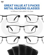 JOLISU 5PCS Reading Glasses Men - Blue Light Blocking Computer Metal Thin Frame Readers For Mens/Women （2.50）