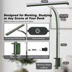Airlonv LED Desk Lamp for Office Home, Eye-Caring Desk Light with Stepless Dimming Adjustable Flexible Gooseneck, 10W USB Adapter Desk Lamp with Clamp for Reading, Study, Workbench (Green)