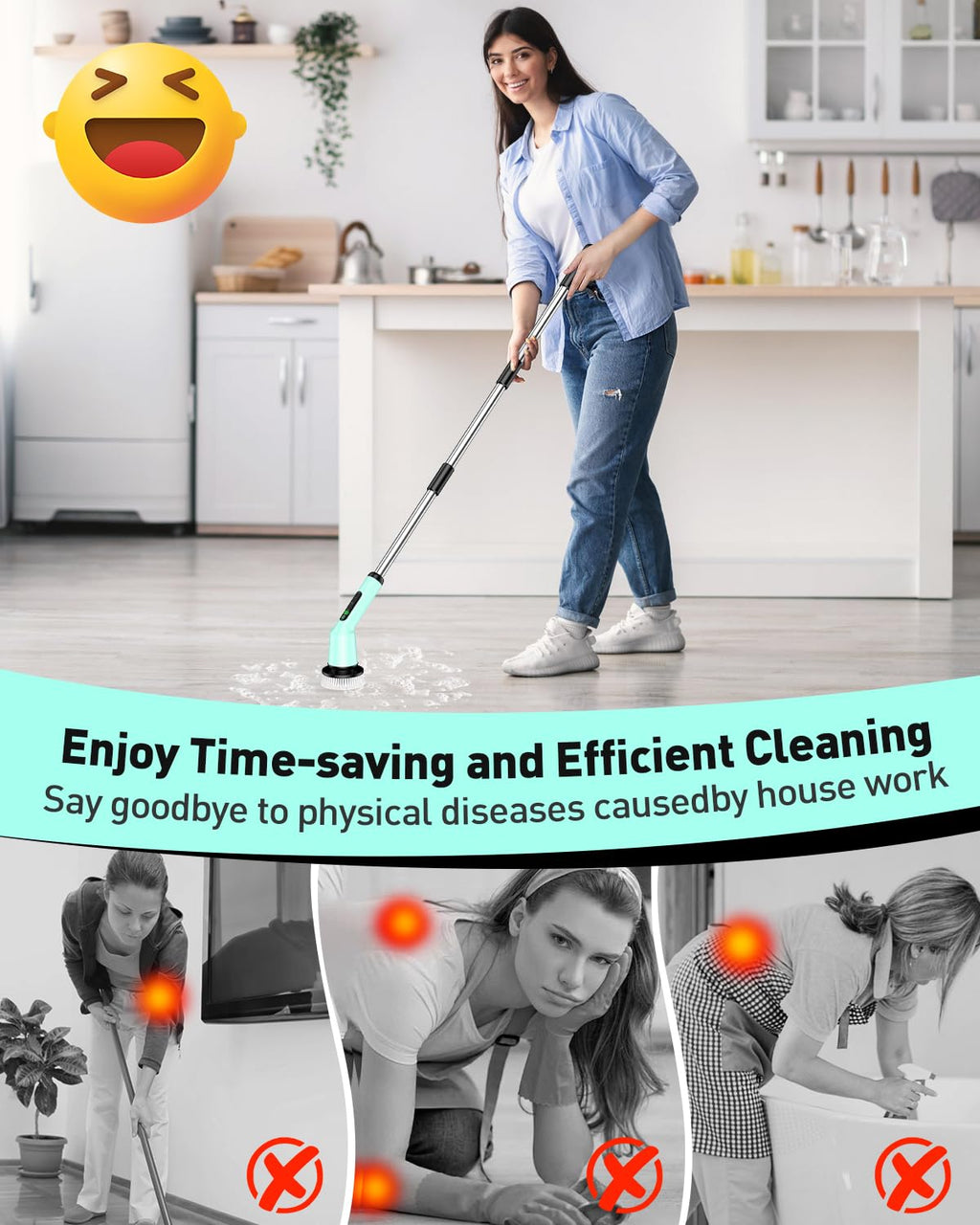 Shower Scrubber with Long Handle, Electric Scrubber for Cleaning Bathroom