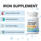 Puregen Labs Ferrous Sulfate 325 mg (65 mg Elemental Iron) High Potency Iron Supplement | No Artificial Color Additives - 600 Tablets