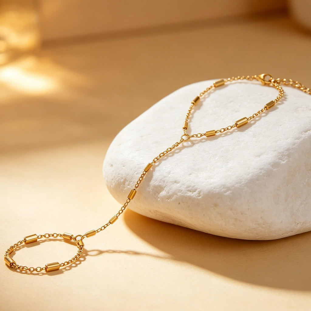 BOMAIL 7Pcs 14K Gold Plated Gold Hand Chain Bracelets for Women