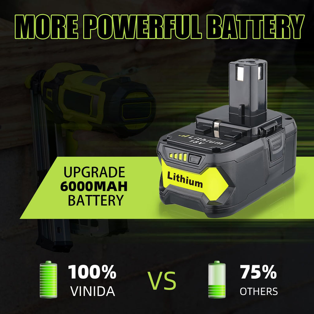 2Pack 6.0Ah Repacement for Ryobi 18V Battery with P117 Charger Compatible with Ryobi Battery 18V P102 P103 P104 P105 P107 P108 P109 Battery & Charger Kit