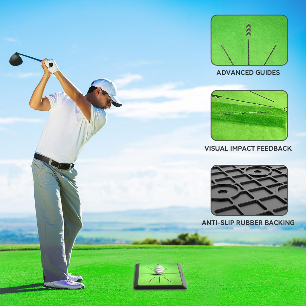 COSPOPTIC Golf Hitting Mat with Swing Path Feedback, Heavy-Duty Rubber Base Anti-Slip Golf Training Mat, Extra Replaceable Surface, Portable Practice Mat for Home Office Garage Yard Indoor Outdoor
