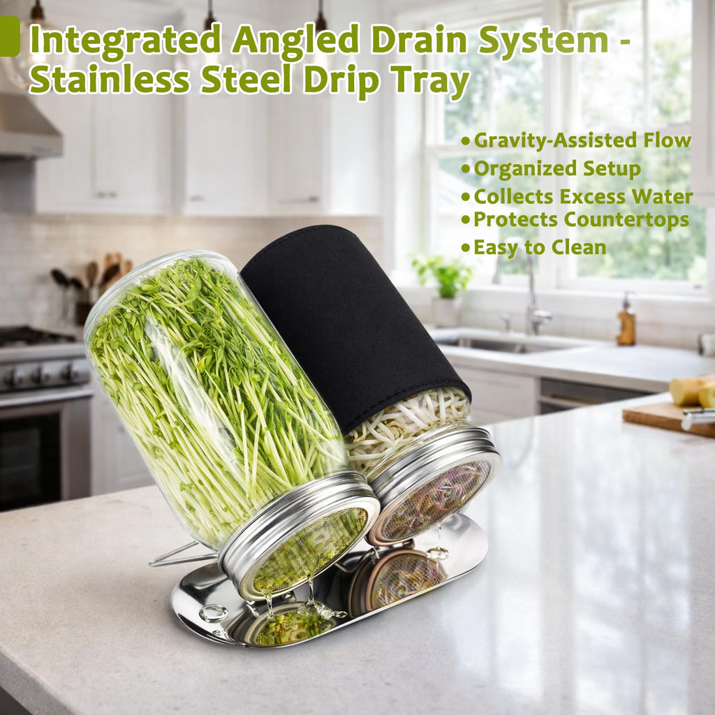 XUNWKONGG Sprouting Jar Kit, 2 Pack Sprouting Kit with Stainless Steel Screen Sprouting Lids, Glass Mason Jars & Light-Blocking Sleeves, Seed Sprouting Kit for Broccoli Sprouts, Bean Sprouts, Alfalfa
